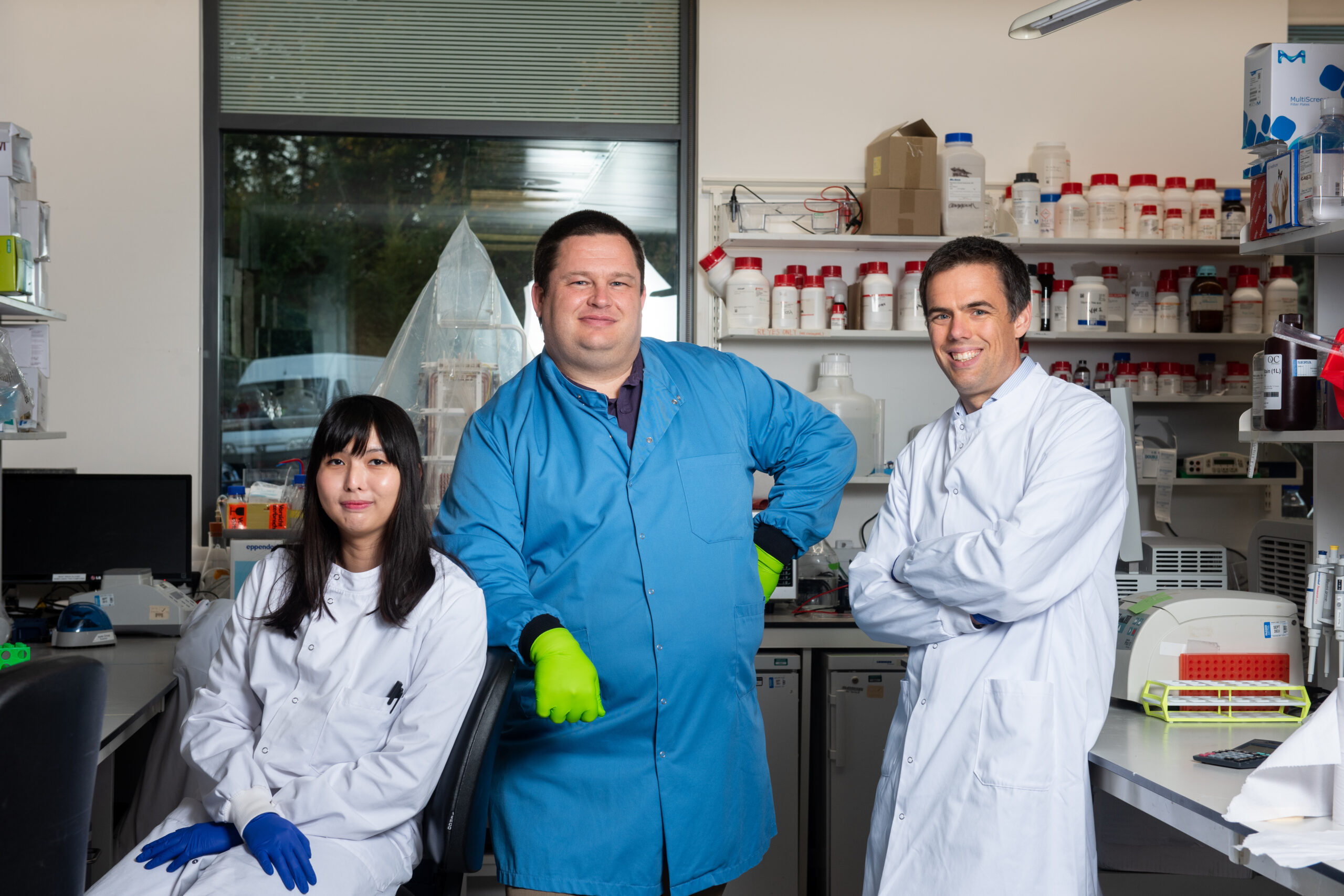 Adam Ritchie (in the middle) and his colleagues at the Jenner Institute in Oxford. PHOTO: John Cairns