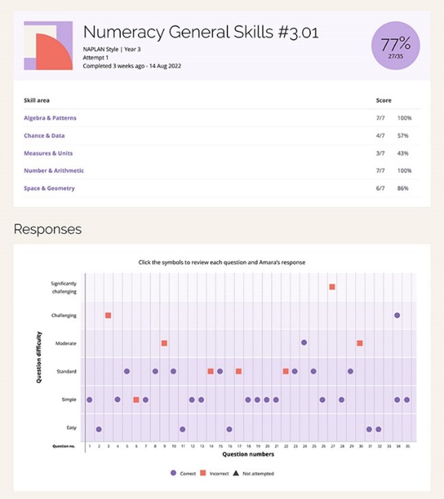 rise+ dashboard numeracy general skills