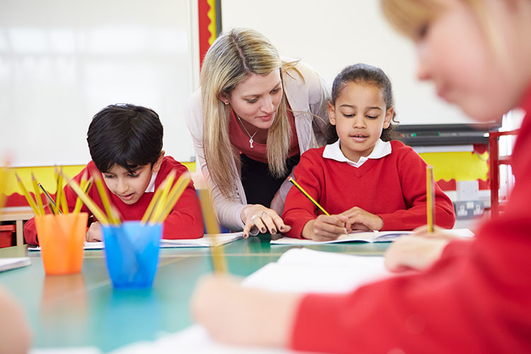 teachers with students in uniform