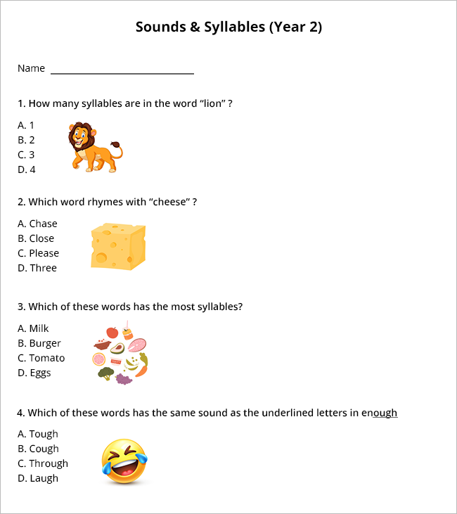 sounds and syllables quiz formative assessment